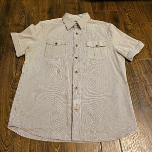 CAVI Men’s Brown White Striped Short Sleeve Button Down Shirt Size XL